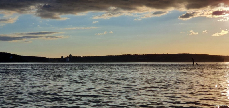 A man and his dog that I hadn't noticed through the glare